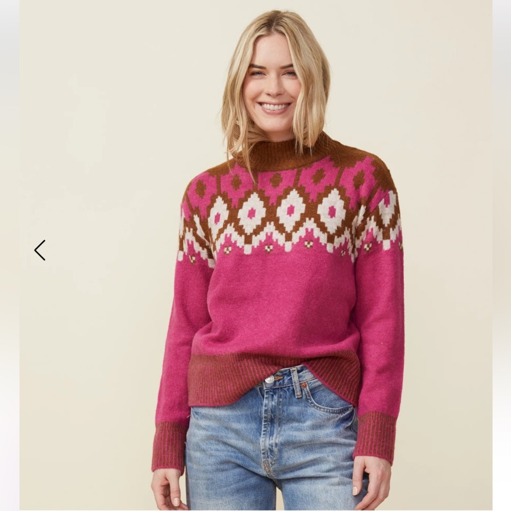 Monrow Mock Neck Fair Isle Sweater